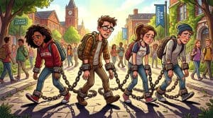Students protesting student loan reforms on a university campus.